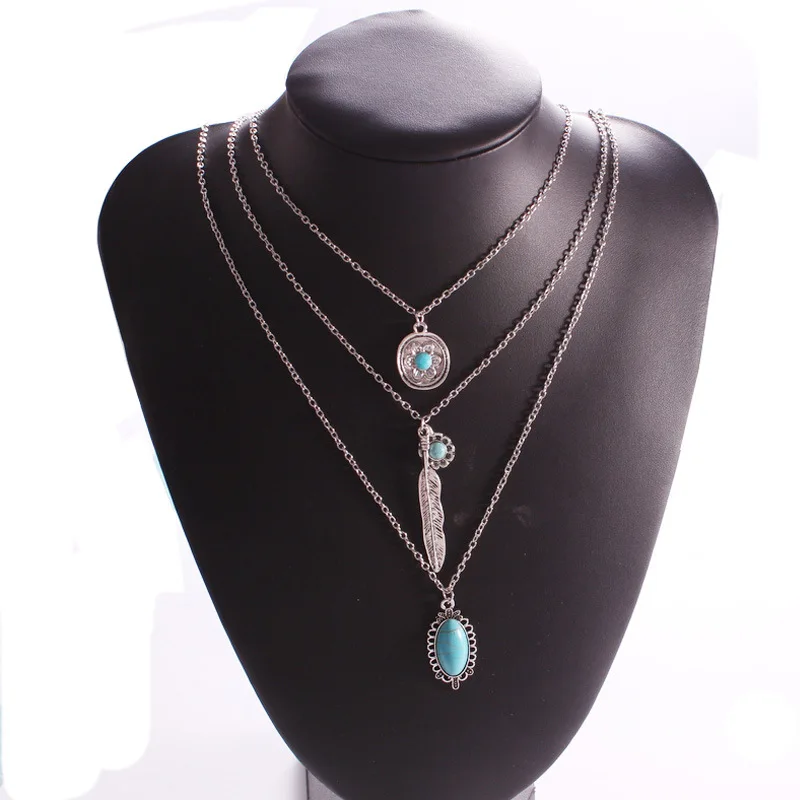 Женское Ожерелье в богемном стиле кулон виде пера винтажные мраморные стразы