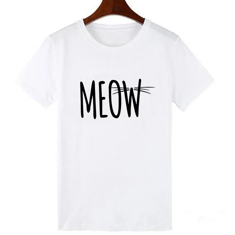 Футболка LUSLOS MEOW женская с надписью Повседневная рубашка круглым вырезом милый