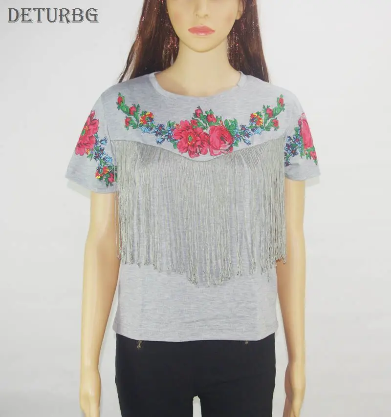 Женская футболка с цветочным принтом элегантная серая Повседневная круглым