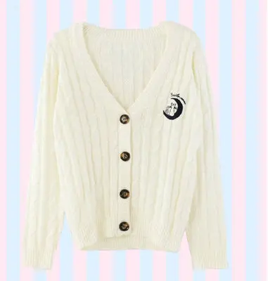 Autumn Solid Color Sailor Moon Cat Embroidery Female Cardigans Loose Casual Long Sleeve Knitted Japan Anime Fashion Sweater |
