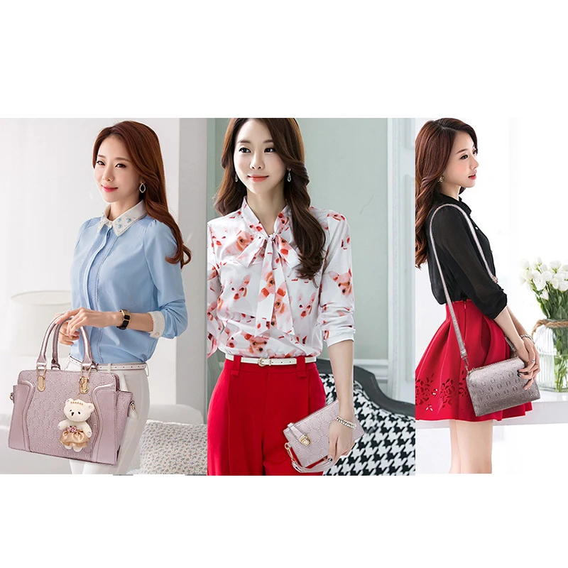 

Women Composite Bag 2018 New Fashion European American women handbags luxury Solid package 4PCS purse messenger handbag WY841