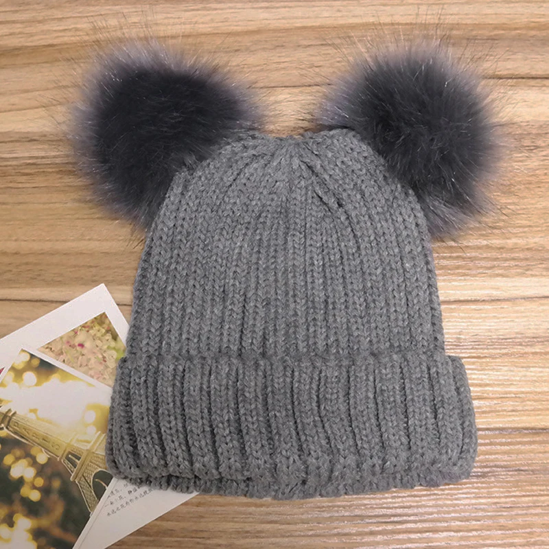 2018 зимние Для женщин Pom Hat моды шерстяные вязаные шапочки Кепки крючком два