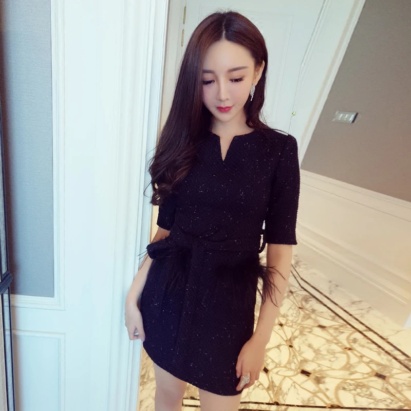 KENVY/роскошное модное Брендовое Женское зимнее шерстяное платье с перьями