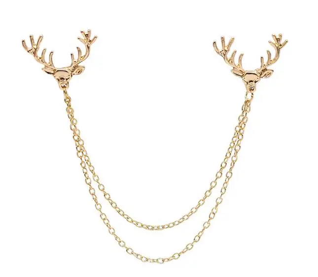 Модная брошь на воротник из сплава с цепочкой в виде животного удачи оленя