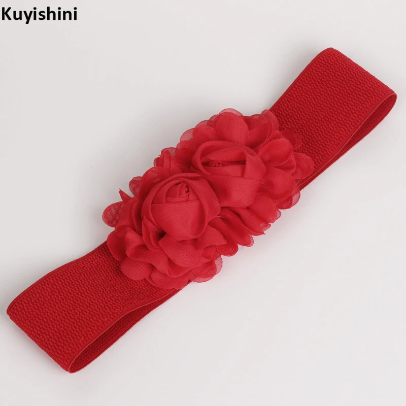 New Fashion Women Lady Chiffon Rose Red Stretch Elastic Belt Wide Buckle Waistband Waist Belts for Women|stretch elastic belt|waistband waist