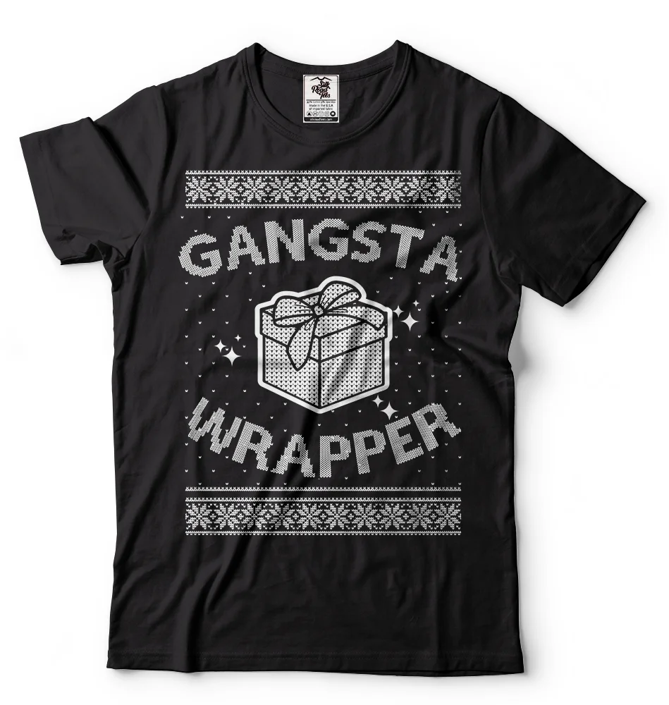 Рождественская футболка Gangsta Wrapper забавная рождественский подарок Мужская 100%