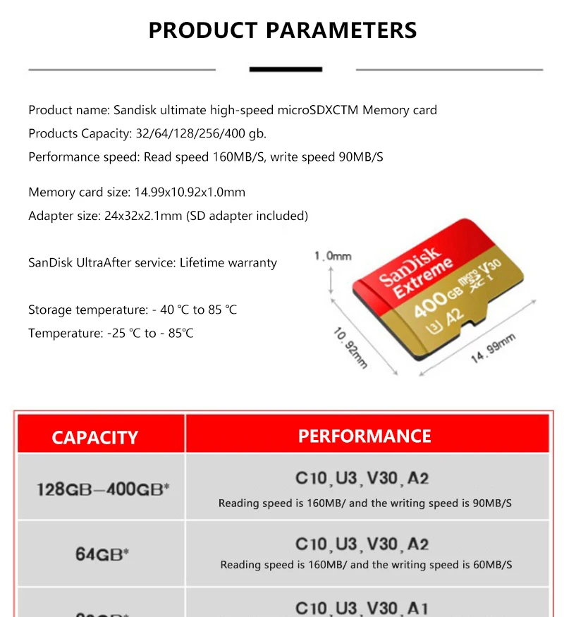 Sandisk Новинка Экстремальная Micro SD карта U3 A2 microSDXC V30 карта памяти 64G128G256G TF карта скорость до 160 МБ/с./с SD карты
