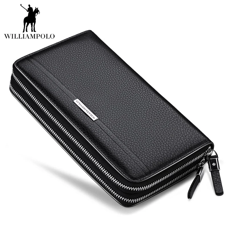 Новинка 2018 брендовый мужской кошелек с двойной молнией сумка из натуральной кожи