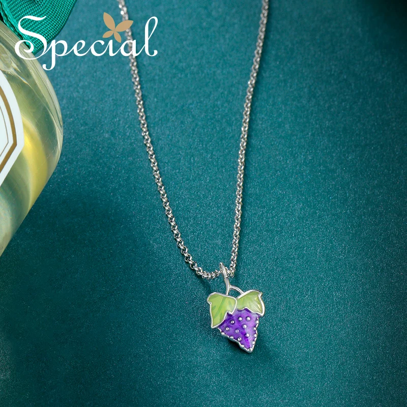 Special Brand Fashion 925 Sterling Silver Fruit Maxi Necklace Enamel Grape Necklaces &amp Pendants Jewelry Gifts for Women S1718N |