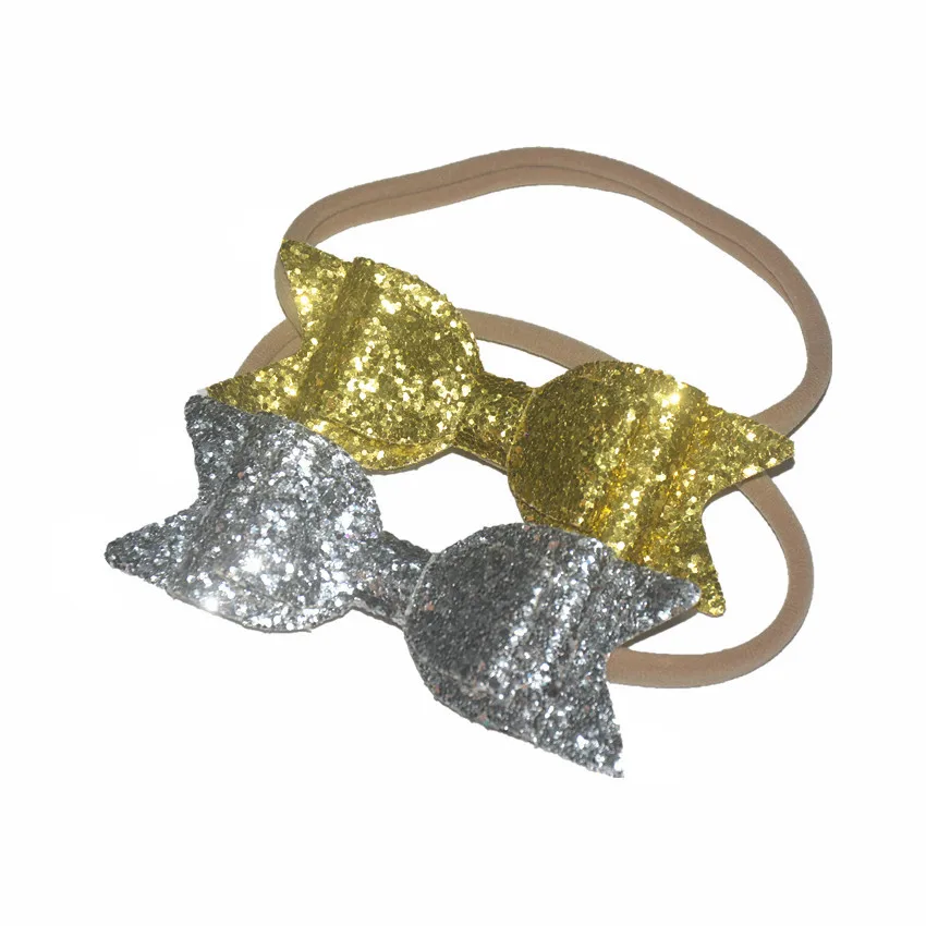 25 шт./лот 5 ''Блестящий бант с нейлоновой повязкой для головных уборов