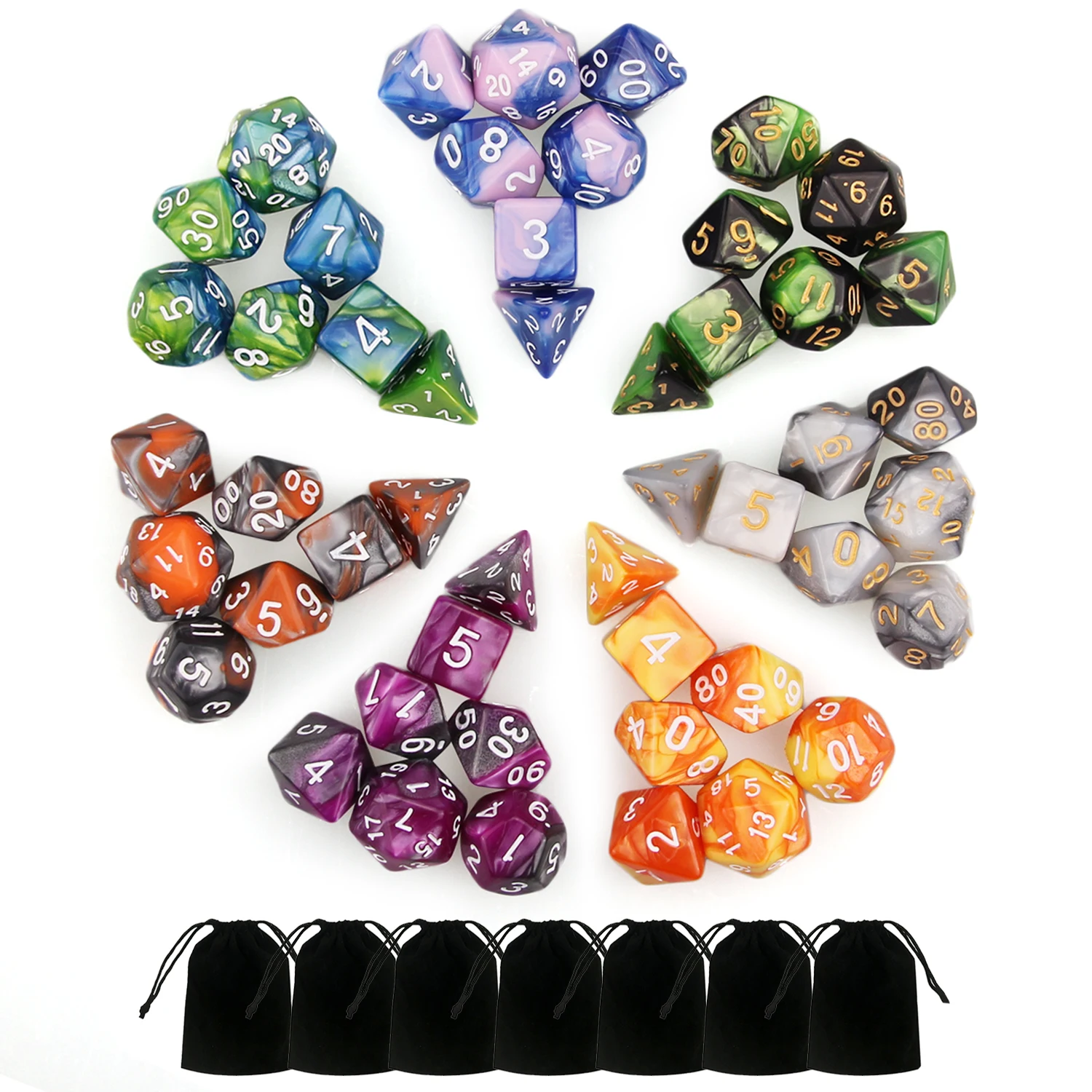 

7 Set 49 Pcs Assorted Colors Polyhedral Dice Number Games 7 Style D4 D6 D8 2D10 D12 D20 Dungeons Dragon Toys Magic Toys Style B