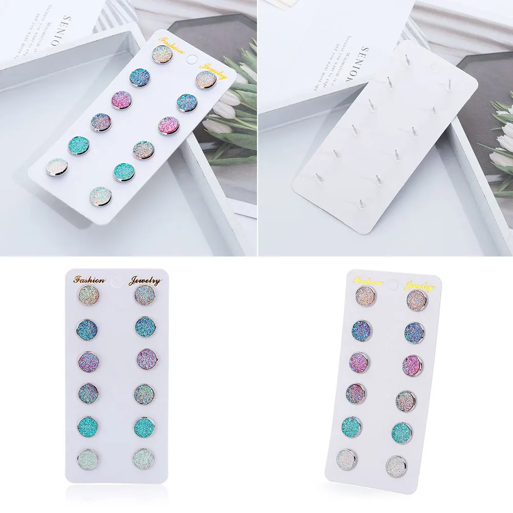 6 пар круглые медные серьги Стразы гвоздики с яркими кристаллами набор