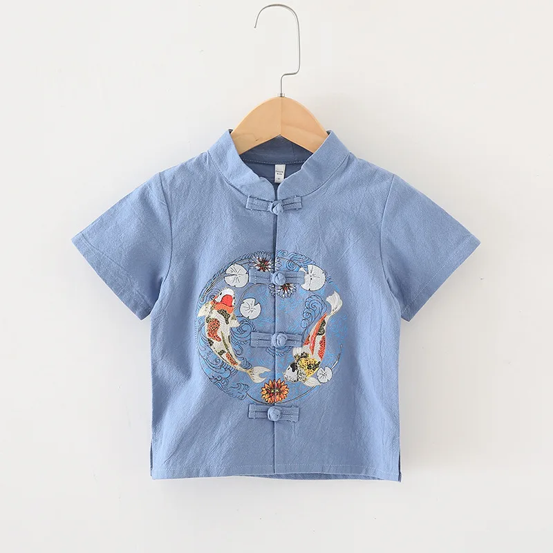 Children'S Traditional Kungfu Clothing Summer Boy Short Sleeve + Trousers Cotton And Linen Tang Sets Baby Chinese Outfit SL1039 |
