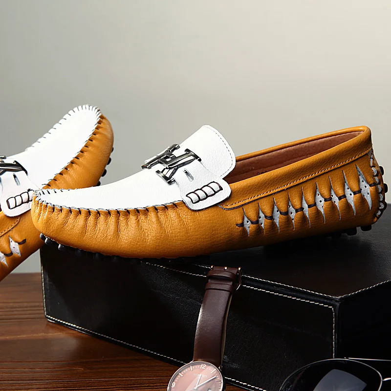 New Fashion Men High Quality Genuine Leather Loafers Luxury Brand Casual Flats Lazy Shoes Lightweigh Moccasins Driving | Обувь