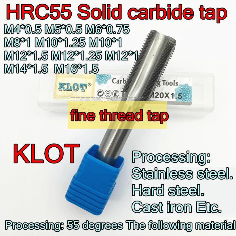 Твердосплавный тонкий резьбовой кран KLOT HRC55 M4 * 0 5 M5 M6 75 M8 1 M10 25 M12 M14 M16 5|Метчик с