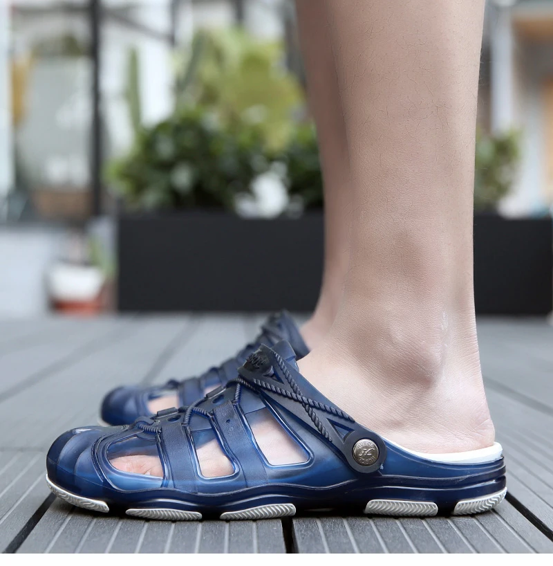 VESONAL Summer breathable Hollow out slippers men shoes Hole holes shoes Jelly male water beach slipers slides fish Plastic