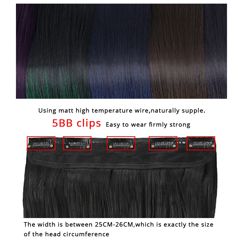 

18"Synthetic Wavy 5 Clip In wigs Hair extensions Wigs For Women Pink Purple Ombre Pomytail Human Hair Extensions Heat Resistan