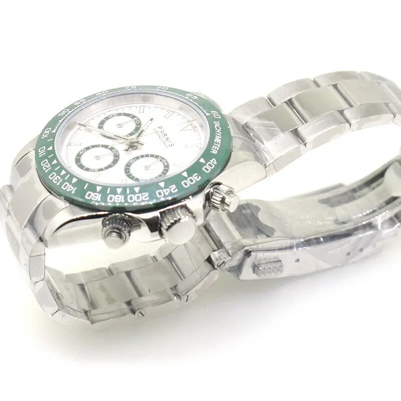 39mm Parnis Sapphire Glass Quartz Movement Men's Chronograph Watch Green Marker | Наручные часы