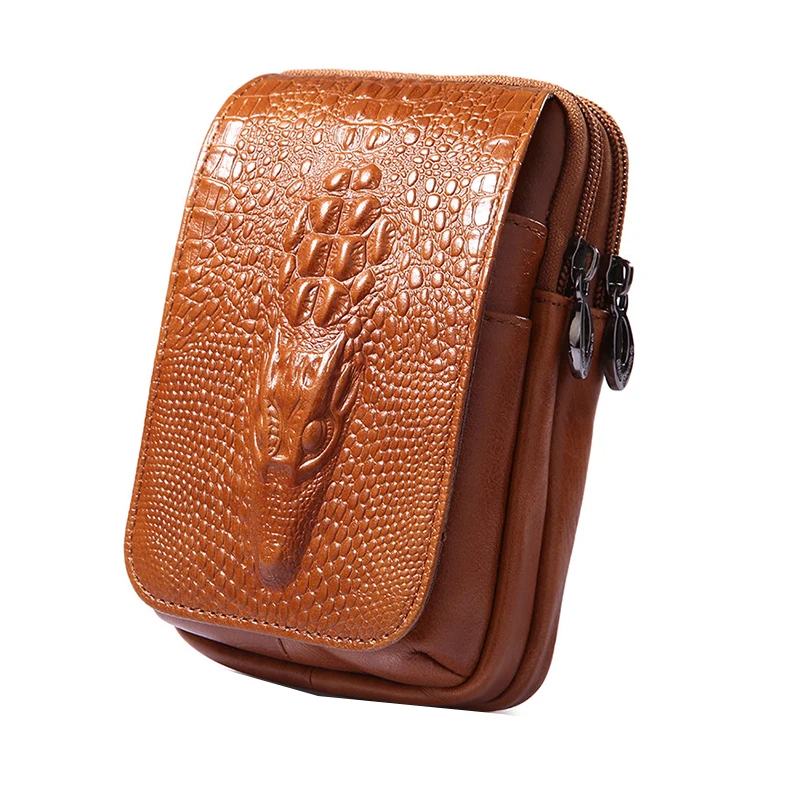 Мужские поясные сумки из натуральной кожи с крокодиловым узором двухслойный