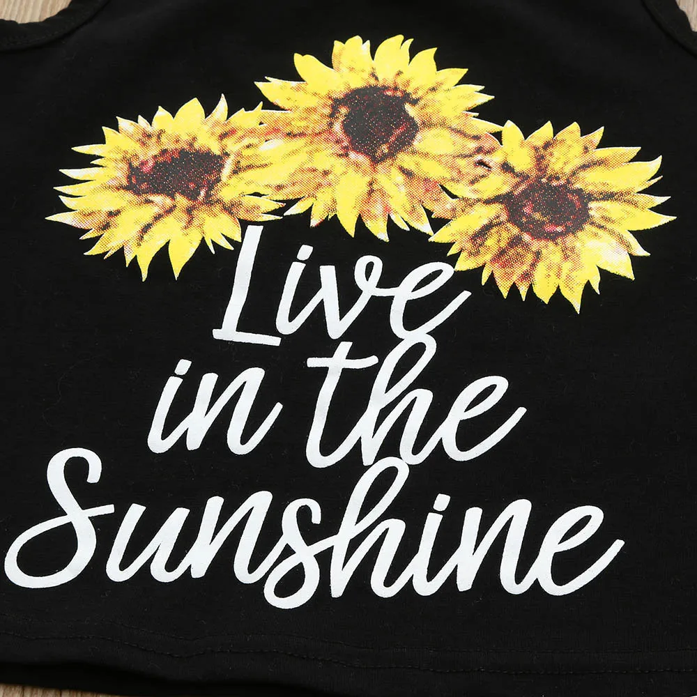 Одежда для маленьких девочек жилет с принтом подсолнуха топы футболка джинсовые