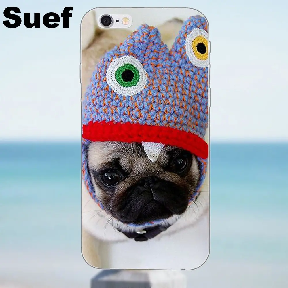 TPU узор Розовый Мопс Собака Мода анимель для iPhone 4 4S 5 5S 5C SE 6 6S 7 8 Plus X Samsung Galaxy J1 J3 J5 J7 A3