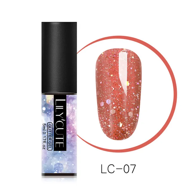 Glitter LC-07 LILYCUTE Блестящий Гель-лак для ногтей 5 мл замачиваемый УФ гель для ногтей лак Полупостоянный гель лак праймер маникюрный лак - Цвет: Glitter LC-07