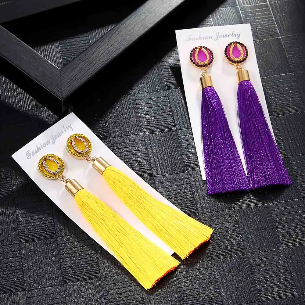 Colorful Women Long Tassel Drop Earrings Crystal Krean Dangle Earring for Vintage Big Statement Ear Fashion Jewelry | Украшения и