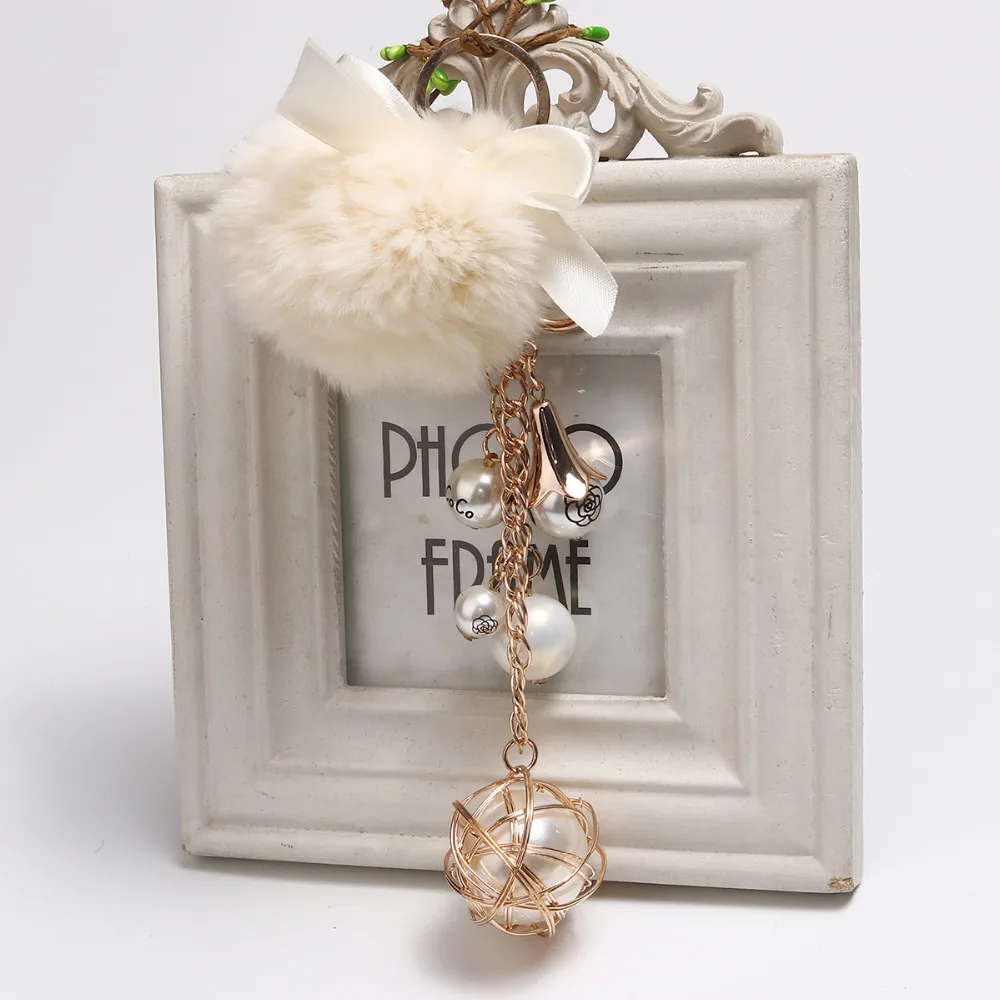Doreen Box Plush Keychain &amp Keyring Lobster Pom Ball Gold Color White Blue Bowknot Imitation Pearl 20.5cm(8 1/8&quot) 1 Piece | Украшения
