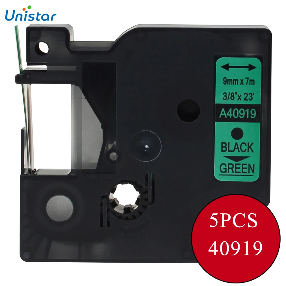UNISTAR 5 шт. кассета для этикеток лента совместимая с фотоэтикеток D1 9 мм черный на
