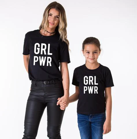 

Family Matching Clothes T Shirt Women Daughter Girl Power T Shirt Tops Mum and Girl Short Sleeve Letter Print Match Tee Clothes
