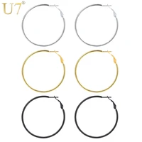 u7 minimalist round hoop earrings for women stainless steel goldblack color circle earring fashion jewelry oorbellen aros e1010