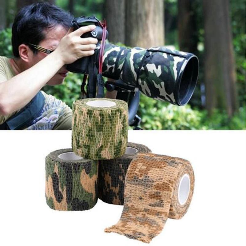 Wholesale 4 Color 2 Roll Outdoor Hunting protect Camouflage Tape for Gun Camera ETC Camo Stretch Bandage Non-woven Natural Latex