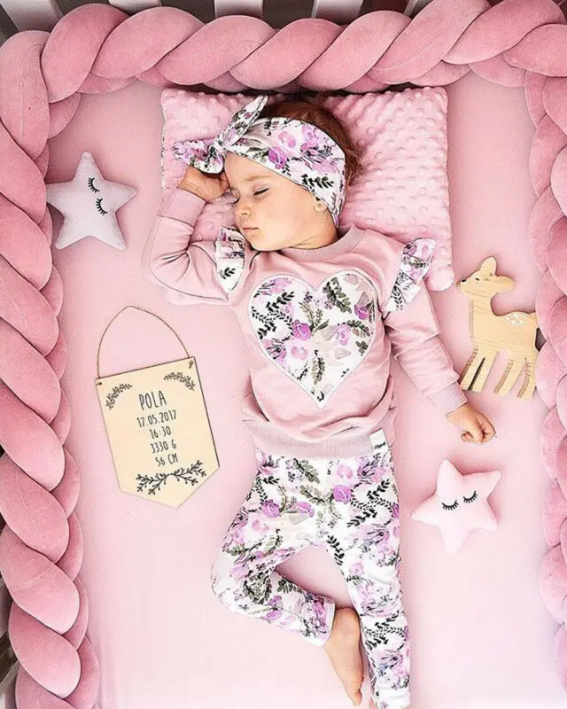 Kids Baby Girl Flroal O neck Tops + pink pants Headband Outfits Clothes Summer 3Pcs Kid Girls Clothing Set Drop Ship | Детская одежда и