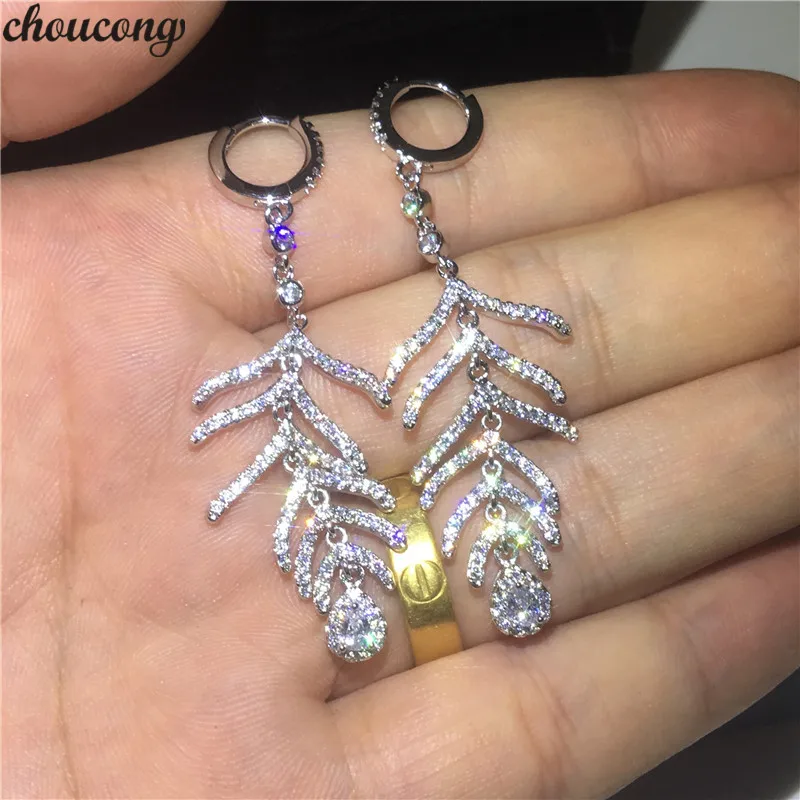 

choucong Elegant Leaf Shape Drop earring AAAAA zircon Cz 925 Sterling silver Wedding Dangle Earrings for women Party jewelry