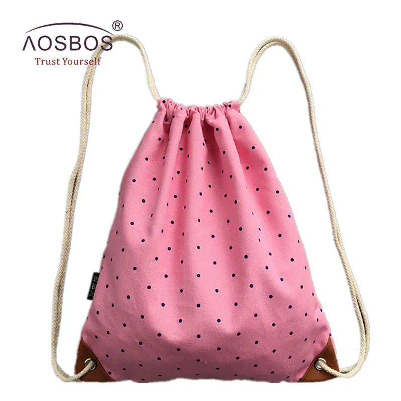 Pink Aosbos холщовый рюкзак на шнурке, прочные спортивные сумки для женщин и мужчин, уличная сумка для фитнеса, тренажерного зала,, с принтом, сумка на шнурке для хранения - Цвет: Pink