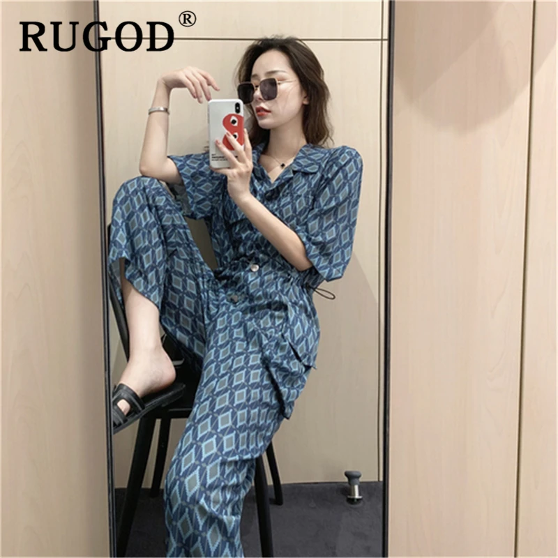 Женский шифоновый комбинезон RUGOD элегантный в клетку с высокой талией и широкими