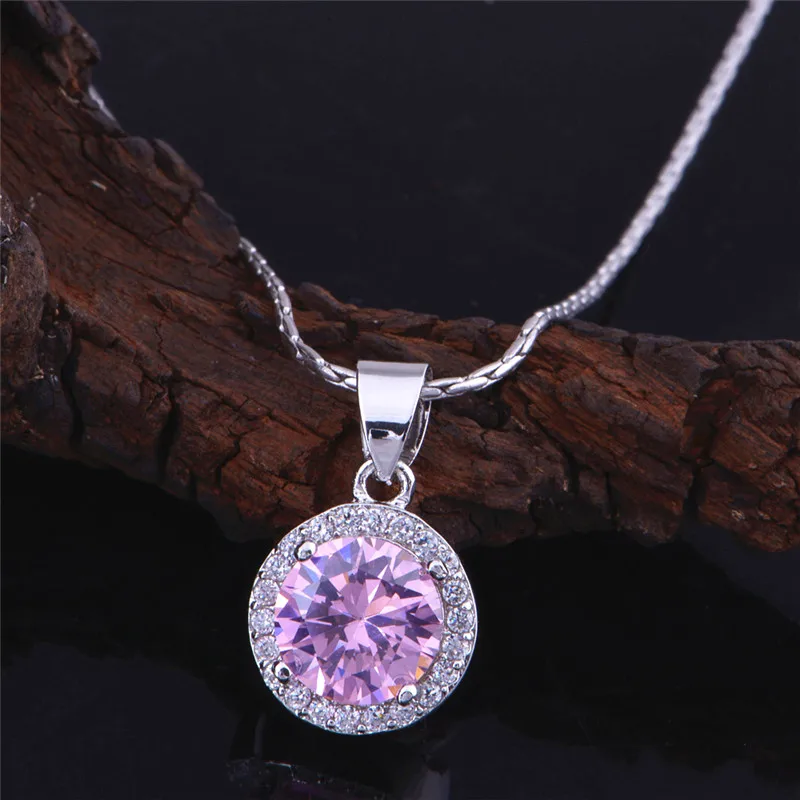 Ожерелье женское круглое из серебра 925 пробы с фианитом|necklace women|pink necklacenecklace women