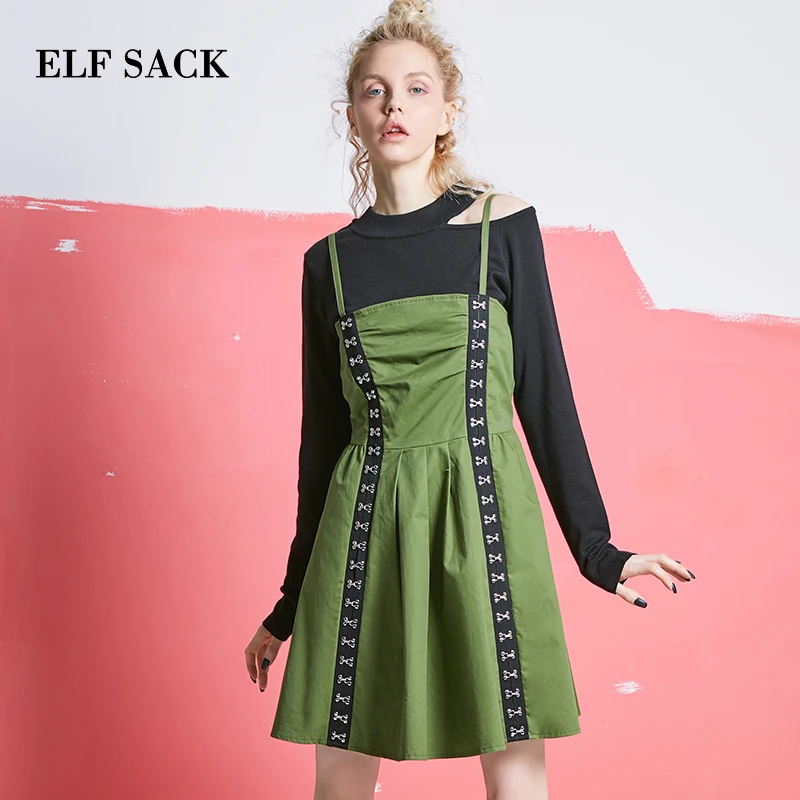 Женское мини платье ELFSACK черное без рукавов с металлическими заклепками в