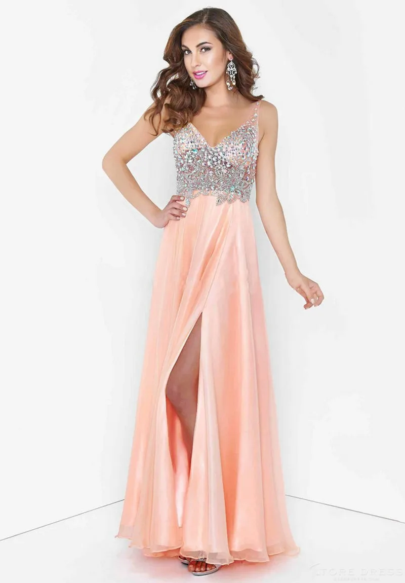 

Sparkable Beads Floor-Length Celebrity Dress Sleeveless V-Neck Chiffon Party Dress Crystal Backless Crystal A-Line Ladie Vestido