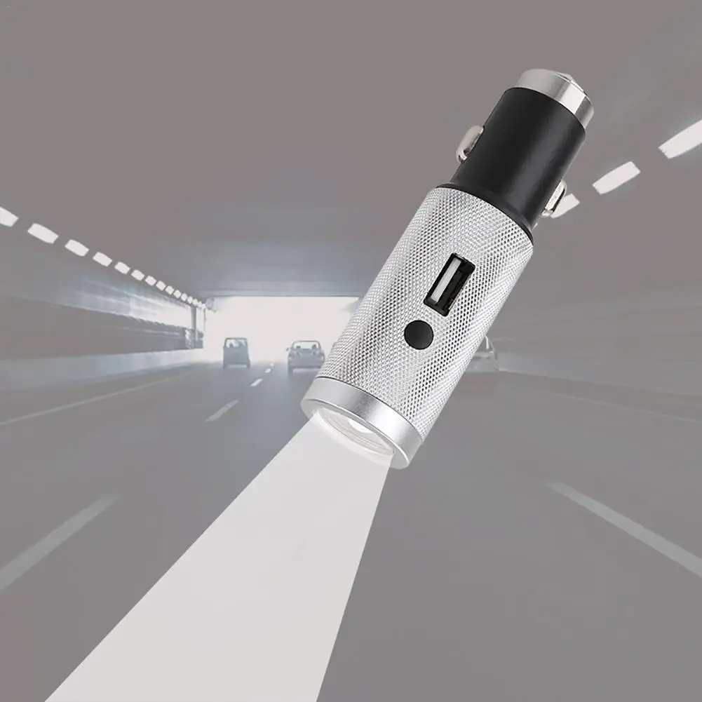 USB Автомобильное зарядное устройство со светодиодным фонариком аварийный