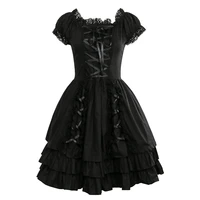 takerlama womens classic black layered lace up cotton short sleeve gothic lolita dress punk clothing costumes dress