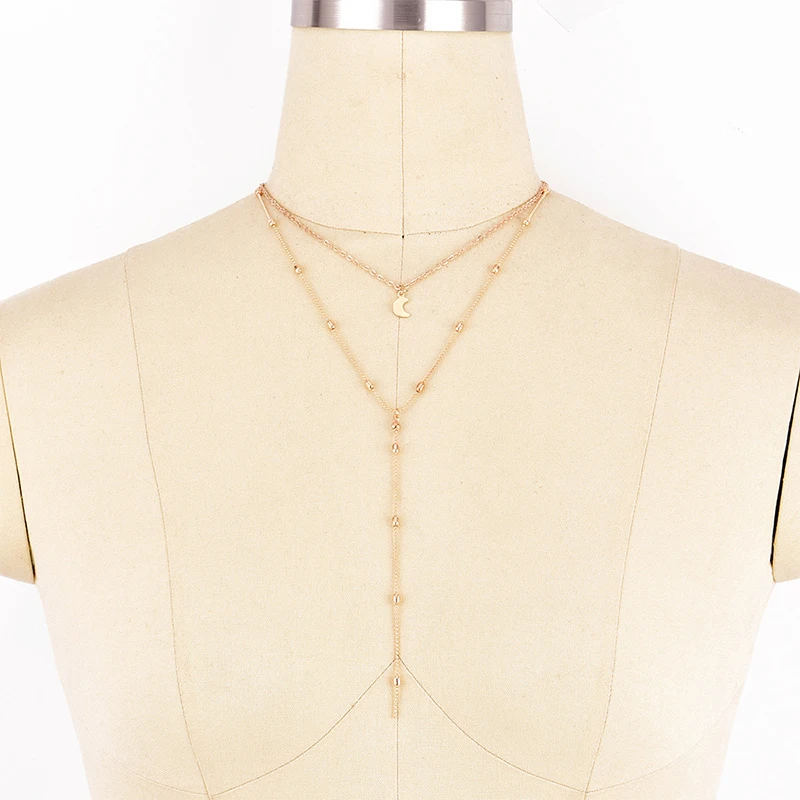 2 шт./компл. модные золотые Луны бусины цепь кулон многослойное длинное ожерелье