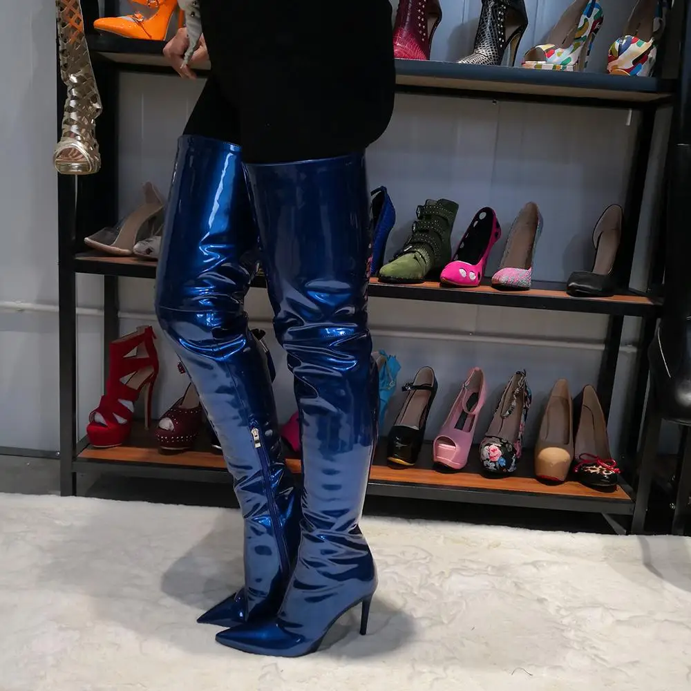 Новинка женские сапоги до бедра на каблуке Сапоги выше колена шпильке с острым