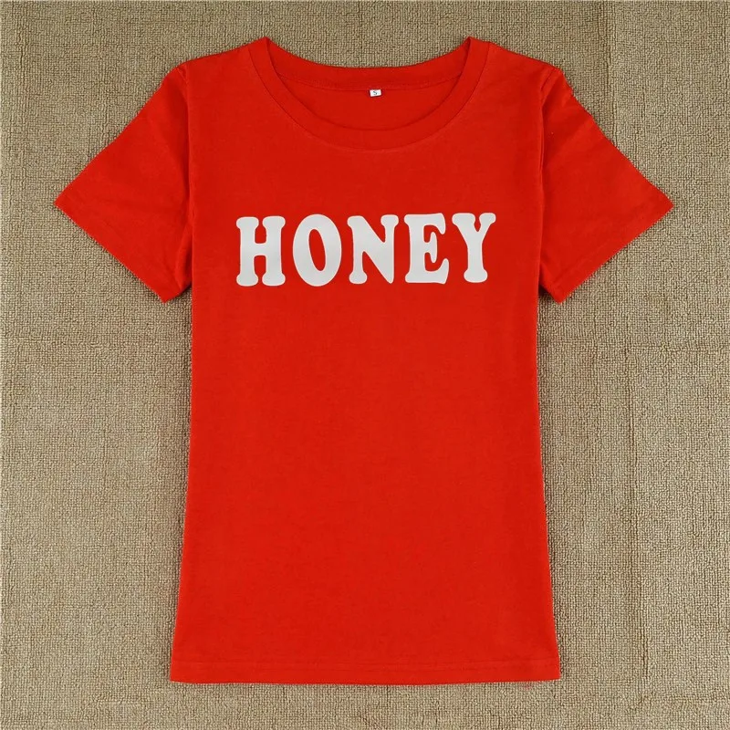 Женская футболка с надписью Honey Red Harajuku хлопковая короткими рукавами и круглым