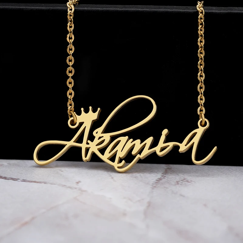 

Custom Crown Name Necklace Personalized Jewelry Silver Rose Stainless Steel Nameplate Choker Necklace Women Bridesmaid Gift