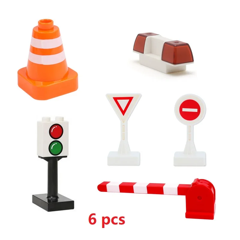 6pcs Traffic sign Железнодорожный транспорт собрать большие строительные блоки трек набор совместимые Duploes железнодорожные кирпичи домашние интерактивные игрушки для детей подарок - Цвет: 6pcs Traffic sign