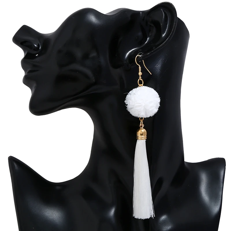 

WNGMNGL Vintage Ethnic Boho Long Tassel Earrings Women 2018 Fashion Brand Jewelry Fabric Flower Ball Simple Dangle Drop Earrings