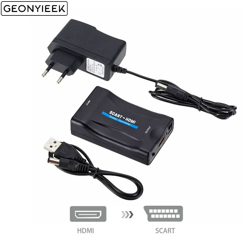 1080P SCART в HDMI конвертер видео аудио высококлассные сигнальные адаптеры-конвертеры с зарядным адаптером кабель для Sky Box DVD STB