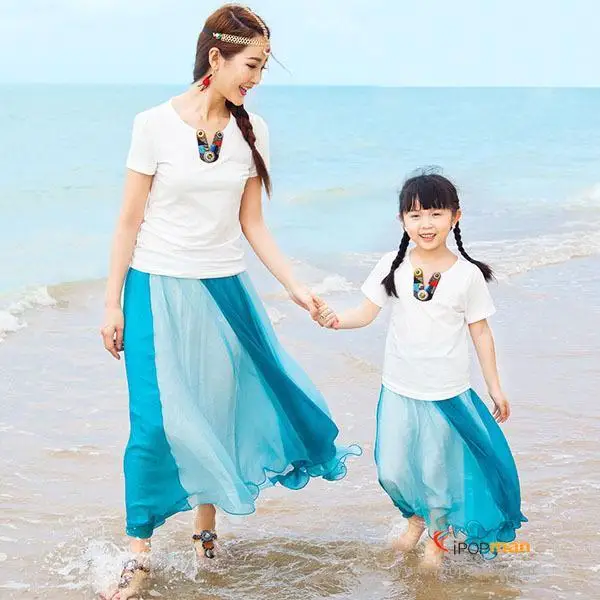 Новинка 2015 года платье для мамы и дочки с цветочным рисунком в народном стиле