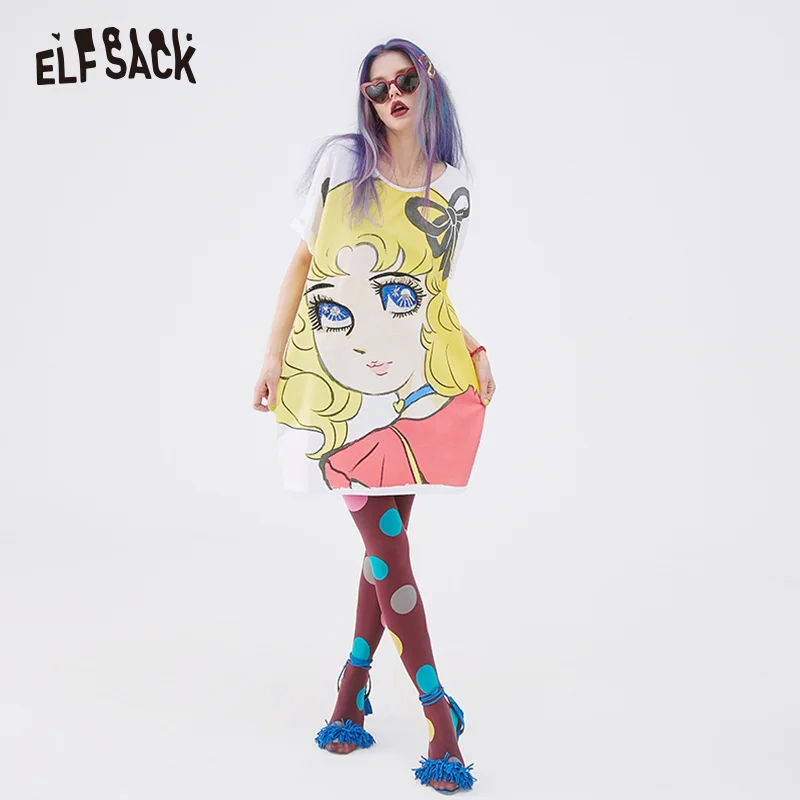 Женское платье с принтом ELF SACK черное повседневное лоскутное женское большого